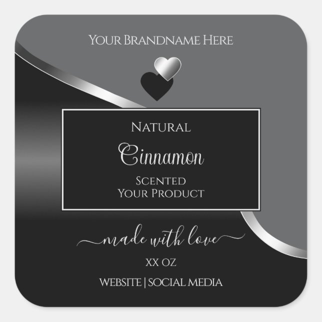 Classy Grey Black Wavy Silver Hearts Product Label (Front)