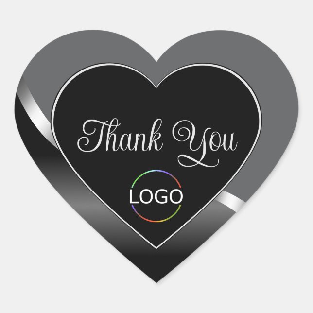 Classy Grey Black Wavy Silver Logo Cute Thank You Heart Sticker (Front)