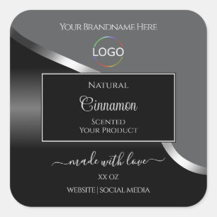 Classy Grey Black Wavy Silver Logo Product Labels