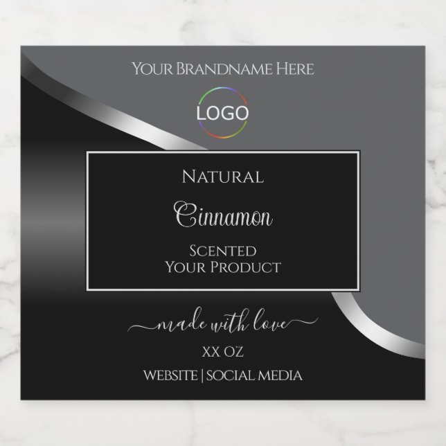 Classy Grey Black Wavy Silver Logo Product Labels (Single Label)