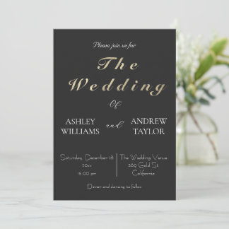 Classy Grey Elegant Gold Text Wedding  Invitation