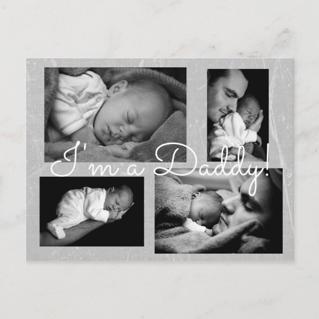Classy Grey "I am a Daddy"  Birth Announcement Postcard (Front)