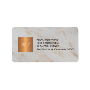 Classy grey marble metallic copper square monogram label