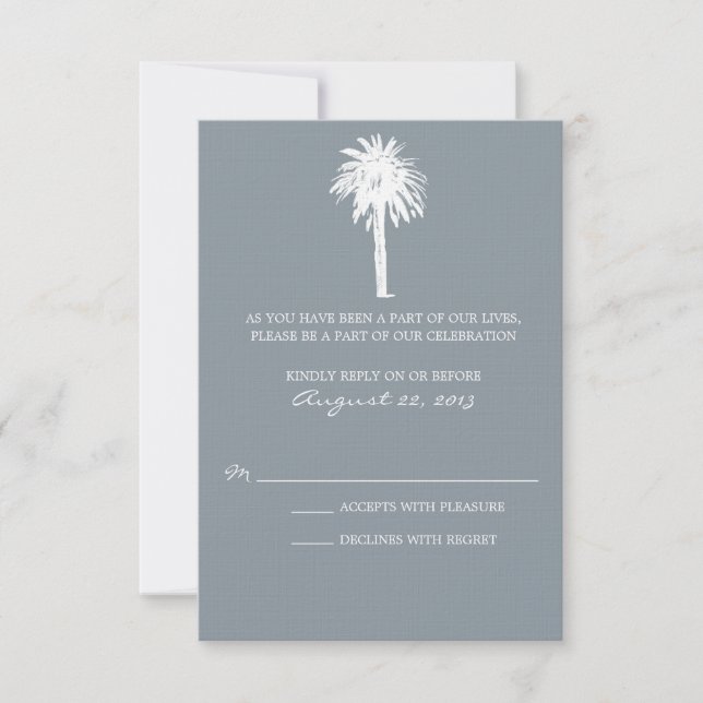 Classy Grey Palm Tree Destination RSVP Card (Front)