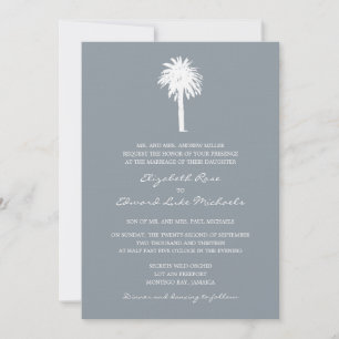 Classy Grey Palm Tree Destination Wedding Invitation