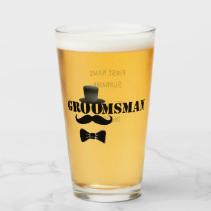 Classy Groomsman Moustache Top Hat Custom Glass