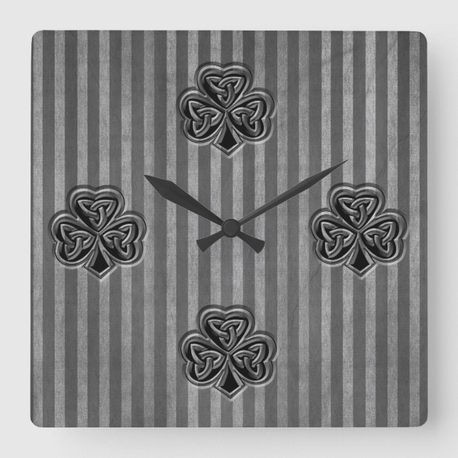 Classy grundge Irish lucky shamrock Square Wall Clock (Front)