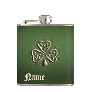 Classy grunge Irish lucky shamrock personalised Fl Hip Flask