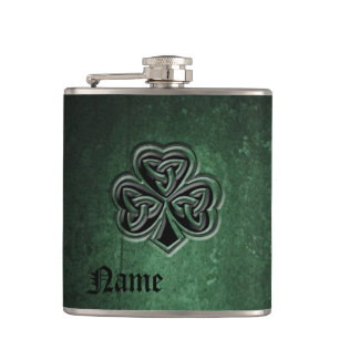 Classy grunge Irish lucky shamrock personalised Hip Flask