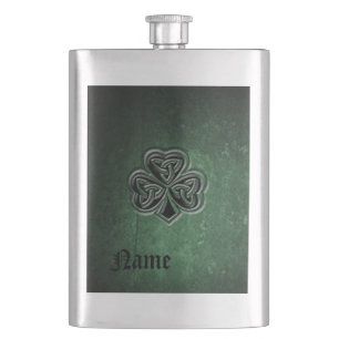 Classy grunge Irish lucky shamrock personalised Hip Flask