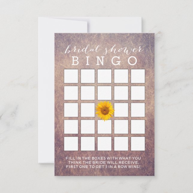 Classy Grunge Sunflower Bridal Shower Bingo Cards (Front)