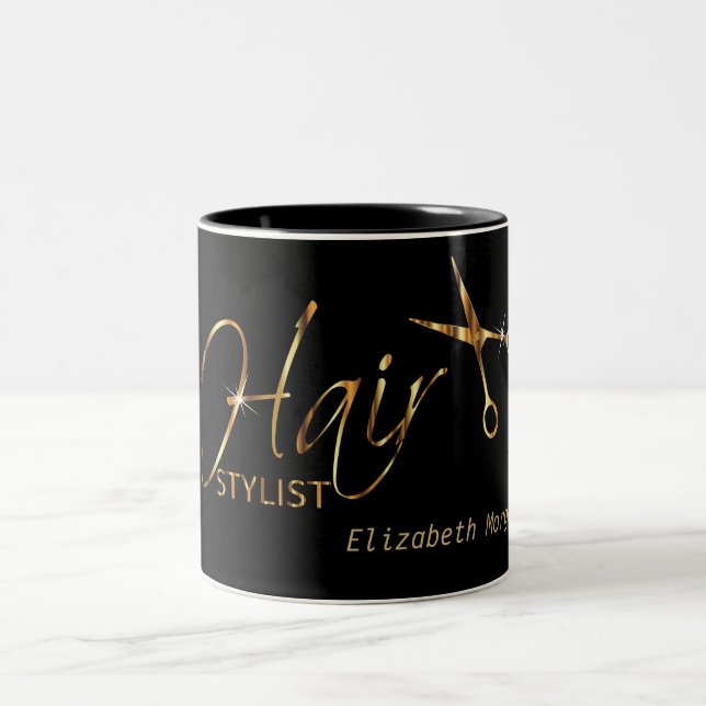 Classy Hair Stylist - Gold and Black Two-Tone Coffee Mug (Center)