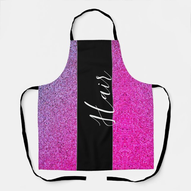 Classy Hair Stylist Pink Purple Glitter Ombre Apron (Front)