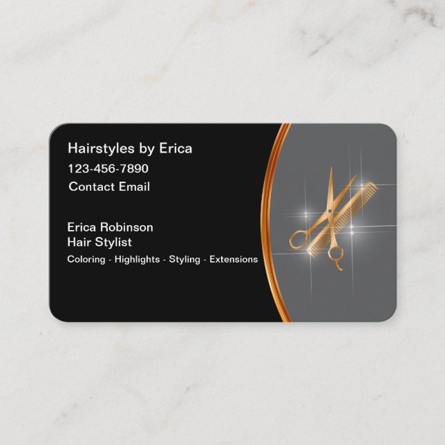 Classy Hairstylist Business Cards Glitzy Design (Front)