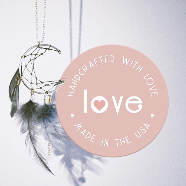 Classy Handcrafted with Love Rose Gold with heart  Classic Round Sticker (Creator Uploaded)