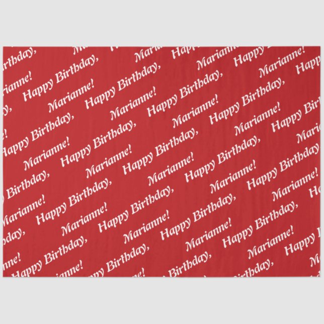 Classy Happy Birthday Name Red Tissue Paper (Front)