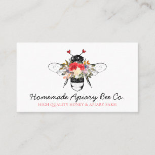 Classy Heart Floral Apiary Honey Bee Business Card
