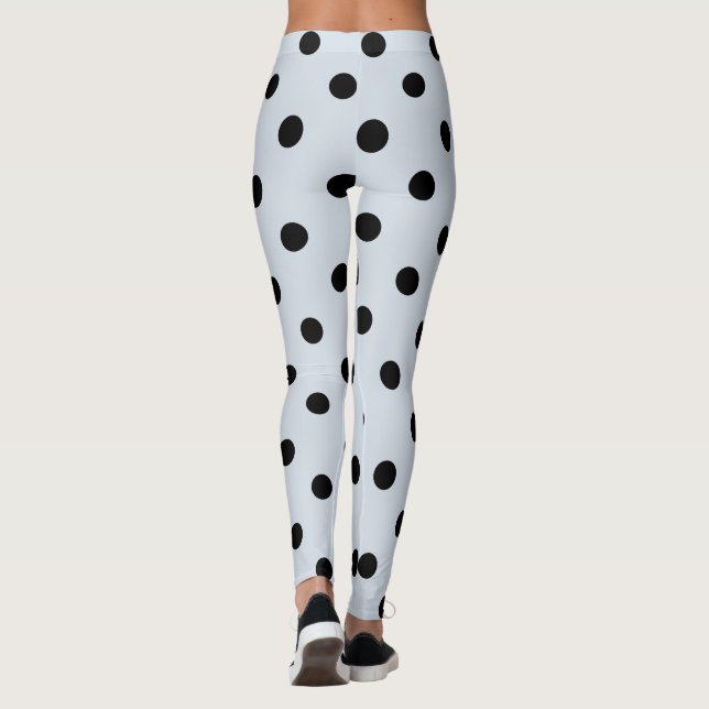 Classy Holiday Light Blue Black Polka Dots Pattern Leggings (Back)