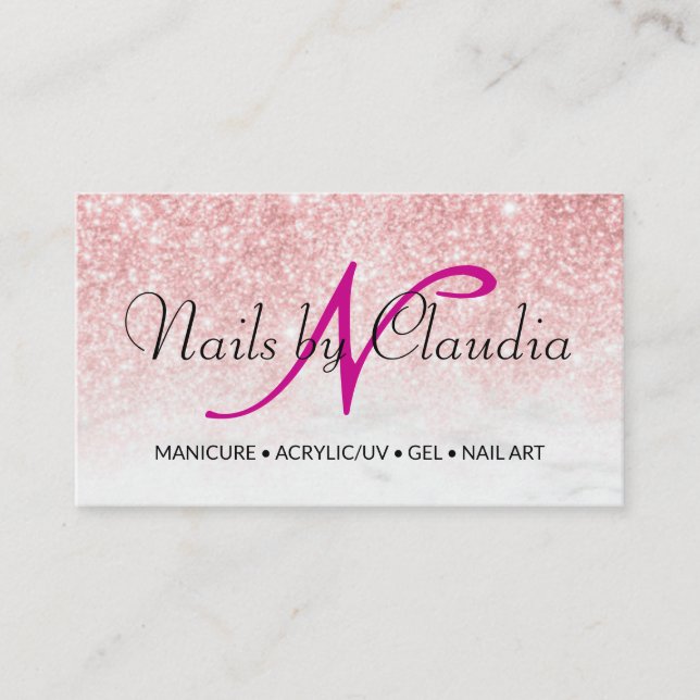 Classy holographic glitter elegant script  busines business card (Front)