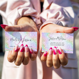 Classy holographic rainbow glitter elegant script business card