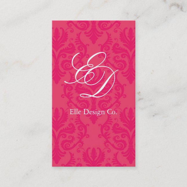 Classy Hot Pink Damask Business Card (Front)