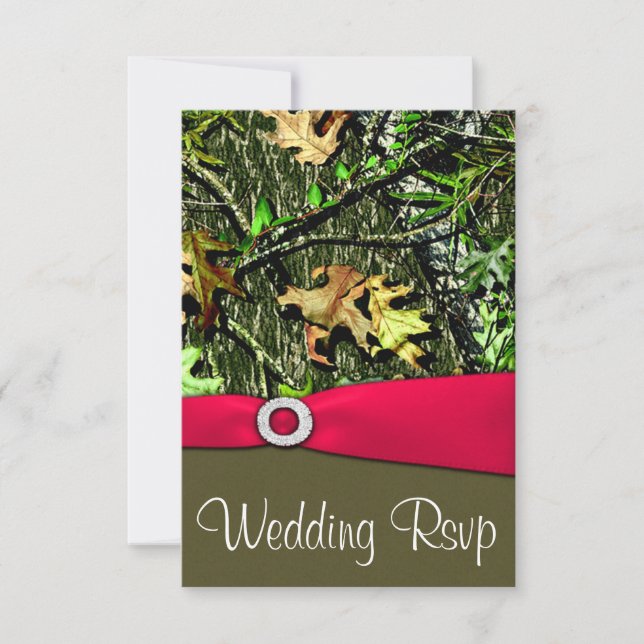 Classy Hot Pink Hunting Camo Wedding RSVP Cards (Front)