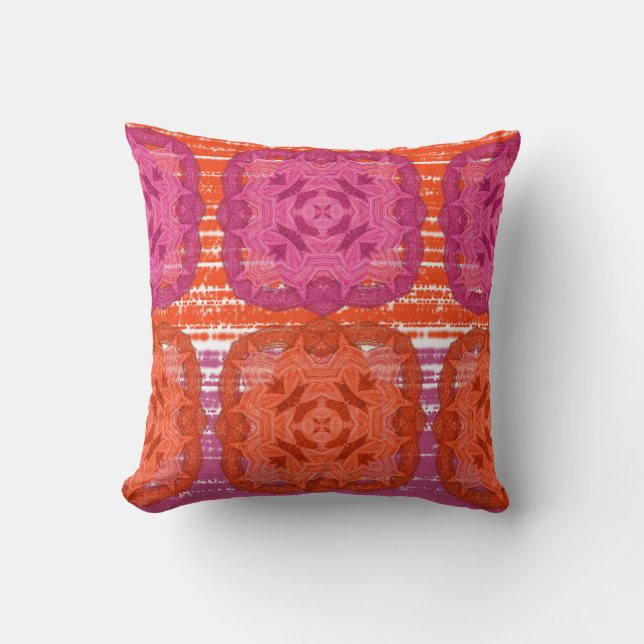 Classy Hot Pink Orange Mix Square Print Cushion (Front)
