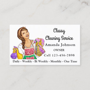 Classy House Cleaning Service Maid Glitter White Business Card