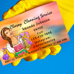 Classy House  Cleaning Services Maid Holograph Business Card