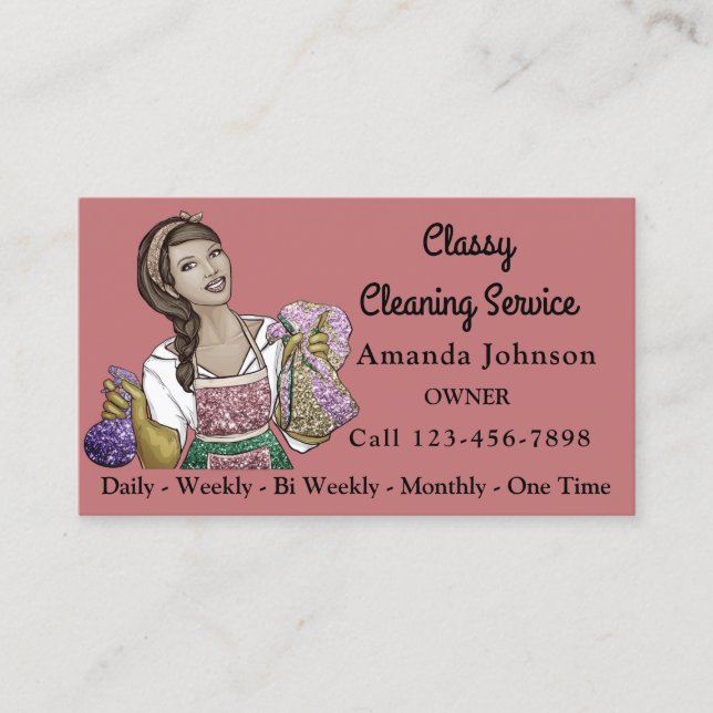 Classy House Office Cleaning Service Maid Business Card (Front)
