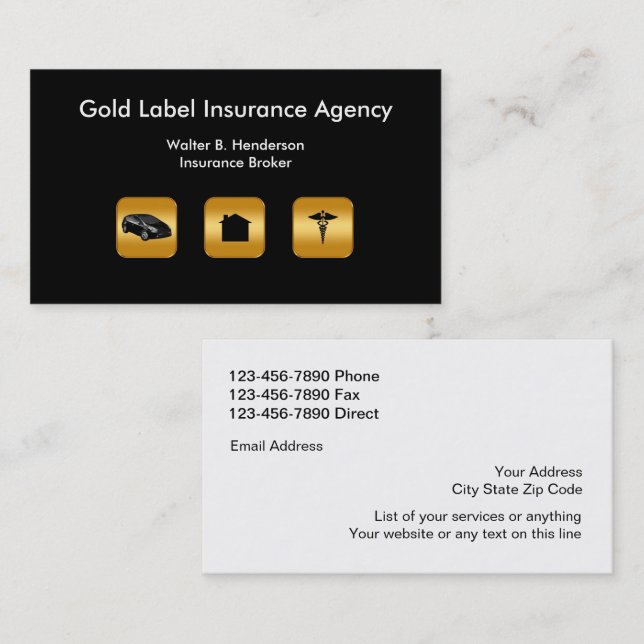 Classy Insurance Agent Double Side Business Card (Front/Back)