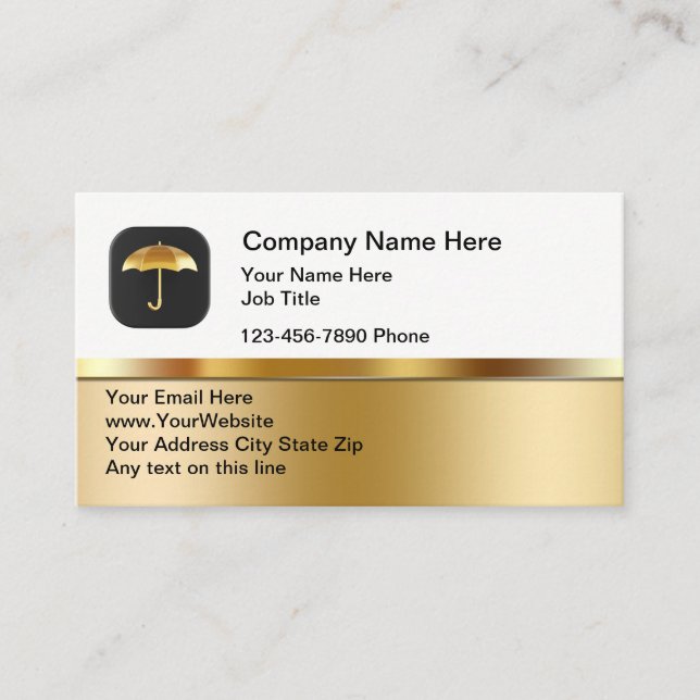 Classy Insurance Umbrella Theme Business Cards (Front)