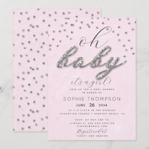 Classy Jewel Pink Sparkle Glitter Girl Baby Shower Invitation