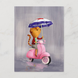 Classy Kitty Cat on pink scooter Postcard
