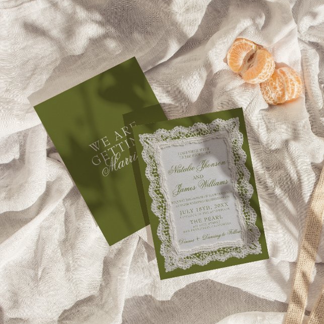 Classy Lace Olive Green Old Money Doily Wedding  Invitation (Creator Uploaded)