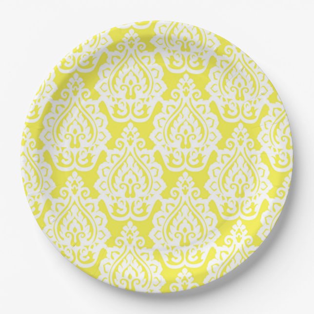 Classy Lace Yellow and White Paper Plates (Front)