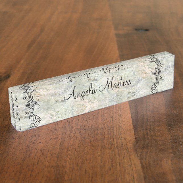 Classy Ladies Monogram Stone Pattern Executive Nameplate (Side)
