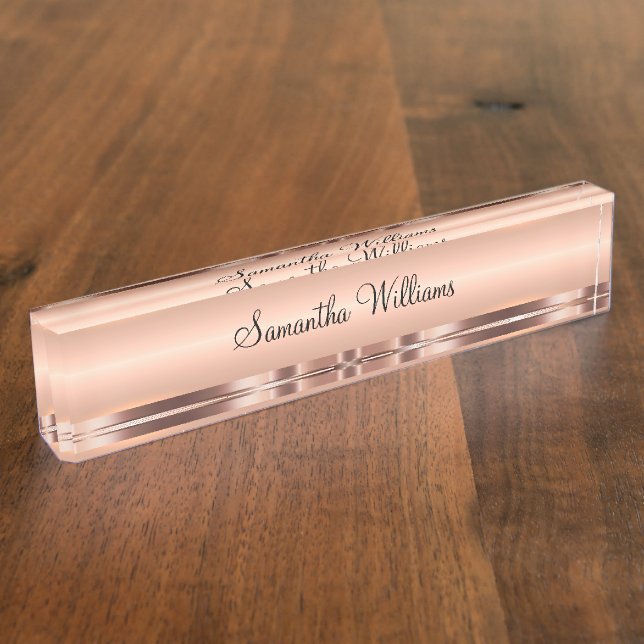 Classy Ladies Rose Gold Tone Monogram Desk Plaques Nameplate (Side)