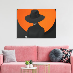 Classy Lady Hat Black & Orange Design Canvas Print