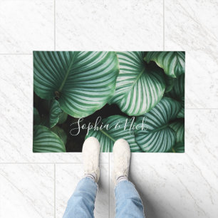 Classy Large Leaf Design, Your Name or Text Doormat