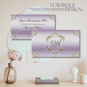 Classy Lavender Gold Ornate and Monogram Elegance Business Card