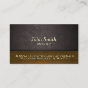 Classy Leather & Wood Bookkeeper Business Card