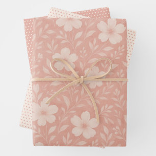 Classy Leaves Floral Art Pattern On Blush Pink Wrapping Paper Sheet