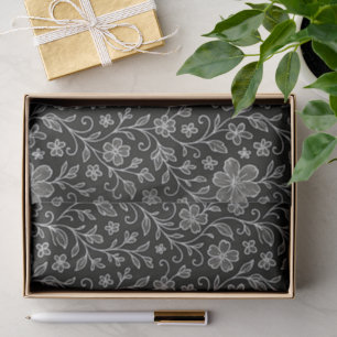 Classy Leaves Floral Art Pattern On Gray Black Tissue Paper