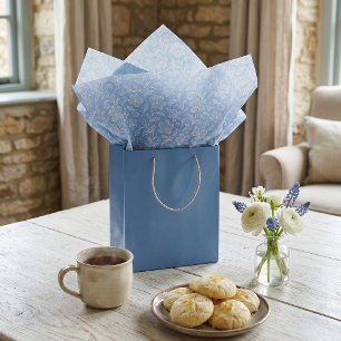 Classy Leaves Floral Art Pattern On Light Blue Tissue Paper
