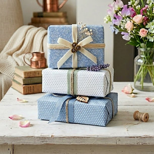 Classy Leaves Floral Art Pattern On Light Blue Wrapping Paper Sheet