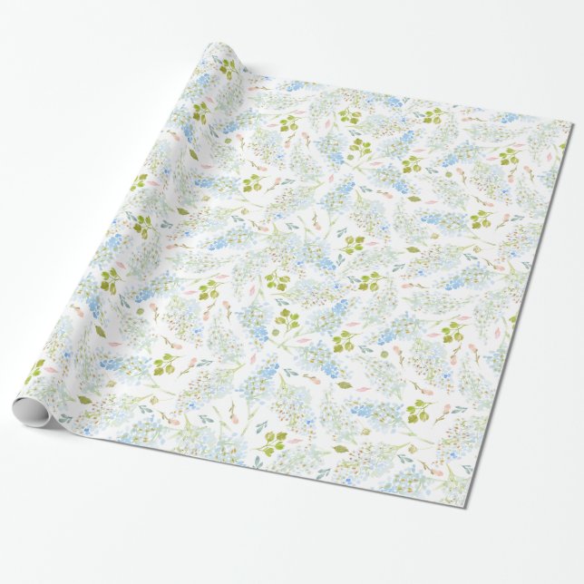 Classy Light Blue Floral Pattern Wrapping Paper (Unrolled)