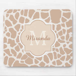 Classy Light Brown Giraffe Print Monogram and Name Mouse Mat