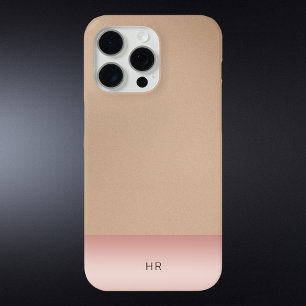 Classy Light Brown Leather & Blush Pink Metal  iPhone 15 Pro Max Case