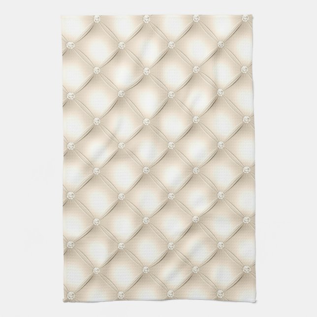 Classy Light Gold, Faux Diamond Tufted Tea Towel (Vertical)